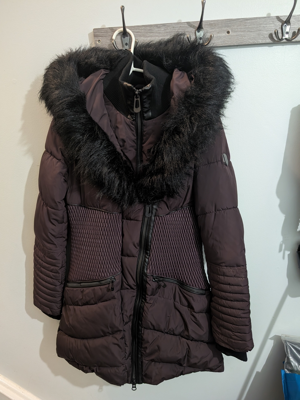 Women's Noize Dark Purple Jacket With Faux Fur Trim